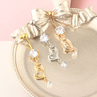 Long Double Heart-shaped Stainless Steel Belly Button Ring