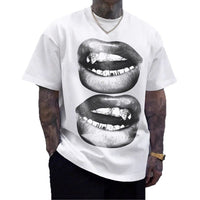 Tooth Drill Mouth Trendy Brand Short-Sleeve Loose Hip-Hop Streetwear Casual Couple T-Shirts
