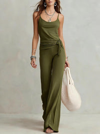 Casual Camisole Top And High-waisted Wide-leg Pants Set