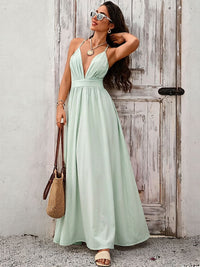 Bohemian Slip Dress With Deep V Neck And Positional Print