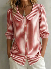 Mid-sleeve Striped V-neck Shirt Top T-shirt Womens Clothing