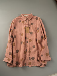 Japanese-style Double-Layer Cotton Gauze Printed Long-Sleeve Shirt Top For Women
