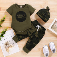 Short Sleeves For Baby And Infants Letter Romper Camouflage Pants Three-piece Set