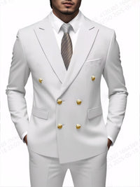 Business Non-Iron Two-Piece Suit With Double-Breasted Gold Buttons