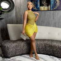 Asymmetrical Intricately Crafted Sequin And Bead Mini Skirt