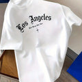 Mens Los Angeles-Print T-Shirt Casual Versatile Crew Neck Style
