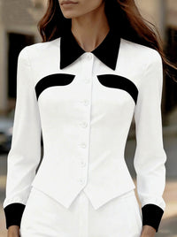 Color-blocked Slim-fit Versatile Long-sleeve Shirt For Women
