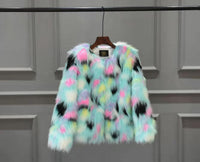 Fox fur round collarless short coat