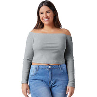 Simple Style Off-shoulder Slim-fit Long-sleeve Top For Autumn And Winter