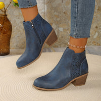 Hollow-out Pointed Toe Low-cut Square Heel Women's Boots