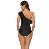 Shoulder ruffled solid color bikini