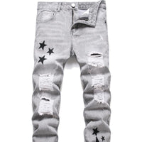 Men's Motorcycle Zipper-Decorated Jeans Slim Fit Ripped