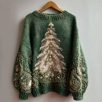 Womens Christmas Top Crew-neck Sweater In Faux Wool