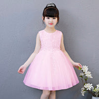 Korean children's dress skirt girls gold lace applique dress