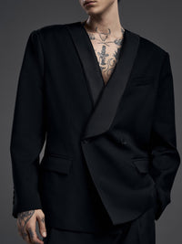 Black Wide Lapel Asymmetric Blazer