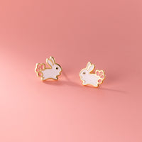 New Girly Girl Sweet White Rabbit Girlish Heart Ear Studs