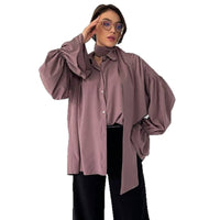 Niche V-neck Lace-up Solid Color Flare Sleeve Shirt Top
