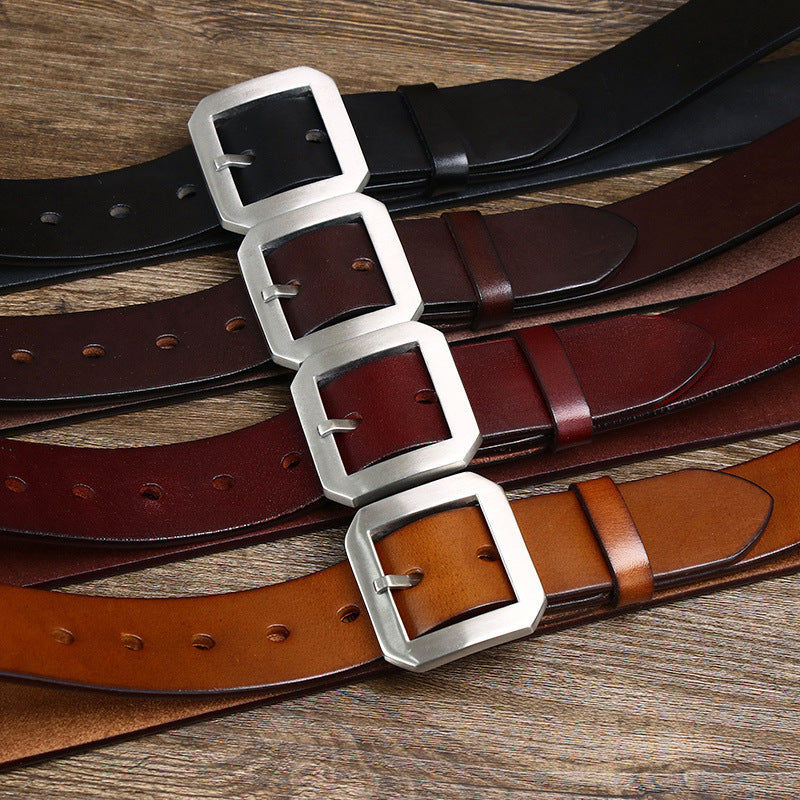 Thick Glossy Pure Cowhide Stainless Steel Belt