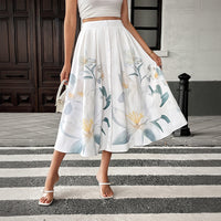 Casual Vacation Sweet Style Button-Decorated Floral Print Skirt