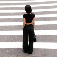SpringSummer Womens Drawstring Straight-Leg Loose All-Match Casual Pants