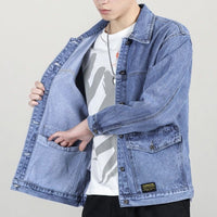 Denim Loose Spring And Autumn Trendy Workwear Jacket Top Denim Short Gown Men