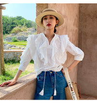 Puff Sleeve Small Top New French White Shirt