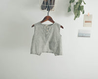 Korean Style Summer Children's Cotton And Linen Sleeveless Back Slit Vertical Stripe Vest