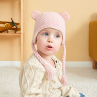 New Solid Color Knitted Baby Fur Ball Hat With Velvet