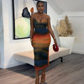 Womens Breathable Printed Backless Maxi Bodycon Shoulder Straps Dress