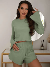 AutumnWinter Crew-Neck Pajama Two-Piece Set Womens Loungewear