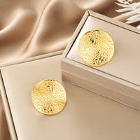 Oval Stainless Steel Earrings, Trendy Geometric Heart Texture, 18K Gold Plated Ear Studs, Titanium Steel