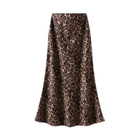 Suede Leopard Print Midi Skirt High Waist