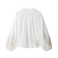 Ethnic Floral Positioning Embroidered Flower Long Sleeve Shirt