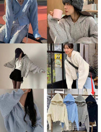 Loose And Idle Twist Hooded Double-headed Zipper Design Sweater Cardigan Coat