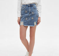 Womens Retro Embroidered Denim Skirt