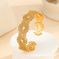 Retro Court-Style Golden Hollow Lace Flower Bracelet Luxurious 18K Gold-Plated Open-End Adjustable Bangle