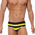 Men's Mixed Color Stripe Swim Briefs Rear Small Pocket Beach Swimming Simple Foreign Trade Triangle Bikini