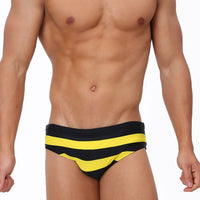 Men's Mixed Color Stripe Swim Briefs Rear Small Pocket Beach Swimming Simple Foreign Trade Triangle Bikini