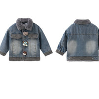 Winter Fleece-Lined Thickened Denim Jacket For Boys