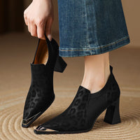 British Leopard Print Metal Head High Heels Women's Thick Heels New Spring And Autumn Season