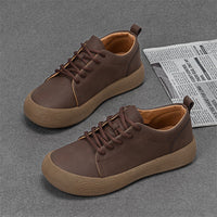 Men's Casual Leather Shoes Vintage Style Thick Sole Low-cut Lace-up