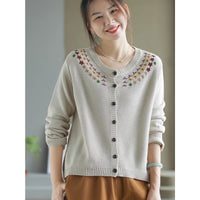 Womens Retro Embroidered Knitted Cardigan