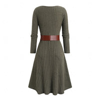 Plus-size Women's Casual Two-piece Long-sleeve Dress With Belt For Autumn And Winter