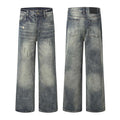 Ripped Washed And Distressed Straight-Leg Denim Jeans For Men