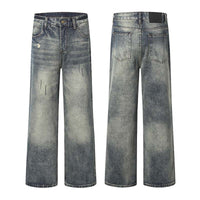 Ripped Washed And Distressed Straight-Leg Denim Jeans For Men