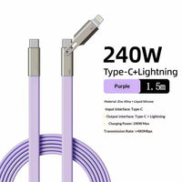240W Multi-Protocol Fully Compatible 2-in-1 Charging Cable With Silicone