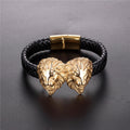 Mens Jewelry Titanium Steel Stainless Steel Black Leather Cord Bracelet