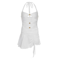 A Sleek, Figure-hugging Halter Dress With A Seamless Cutout Design Delivers An Effortlessly Cool And Edgy Look
