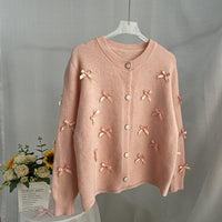 Gentle Chic Three-dimensional Bow Knitted Round Neck Cardigan Sweater