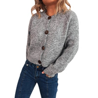 Simple Large Buttons Round Neck Long Sleeve Sweater